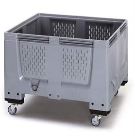 BigBox aus Polyethylen, mit Deckel und Verschluss-Sets, mit Lüftungsschlitzen, 1200x1000x790 mm, mit Rädern