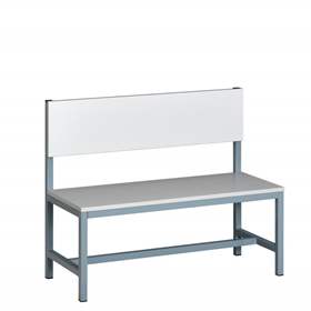 Garderoben-Sitzbank mit Rückenlehne, graue Laminoplatte, Länge 1000 mm