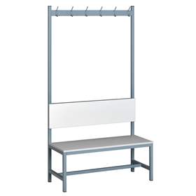 Garderoben-Sitzbank mit Rückenlehne und 12 Kleiderhaken, graue Laminoplatte, Länge 2000 mm