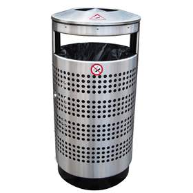 Abfalleimer aus Edelstahl mit Aschenbecher und verzinktem 70-Liter-Innenbehälter, perforiert
