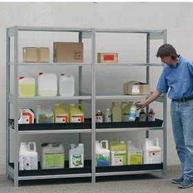 Regalständer für aggressive Chemikalien, mit PE-Auffangwannen, verzinkt, Anbauregal, 2000x1000x600 mm