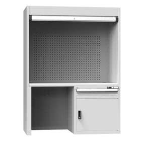 Dulap metalic multifunțional - stație de control, lxLxH: 1462x753x1969 mm, 1x sertare, 1 x dulăpior cu poliță, corp gri RAL7035/uși gri RAL7035