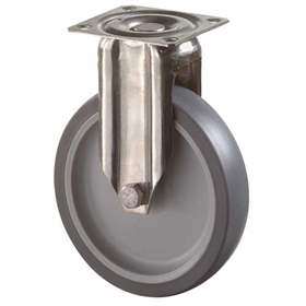 Apparate-Bockrolle, Gabel aus Edelstahl, Durchm. 100 mm, mit Platte, Traglast 60 kg