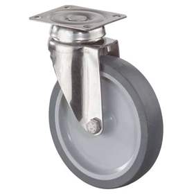 Apparate-Lenkrolle, Gabel aus Edelstahl, Durchm. 100 mm, mit Platte, Traglast 60 kg