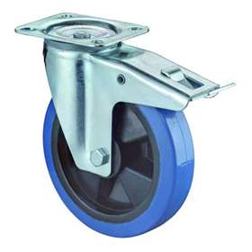 Transport-Lenkrolle mit Feststeller, Elastik blau, Durchm. 125 mm, Traglast 140 kg