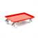 Transportroller 600 x 400 mm, geschlossen, 4 Lenkrollen mit Kunstoffräder (2 mit Bremse), Farbe rot