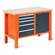 Werkstatt-Tisch TECHNO Light, Breite 1245 mm, 5 Schubladen, 1 Schrank, Farbe orange RAL2004/anthrazit RAL7016.